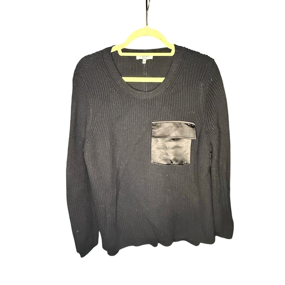 J. Society Black Crew Neck Sweater with Satin Pocket Size XL